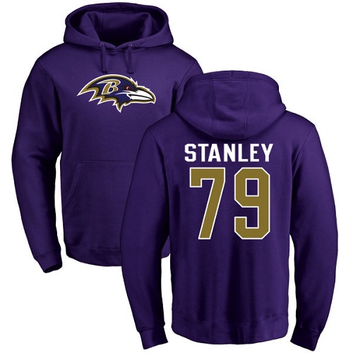 Men Baltimore Ravens Purple Ronnie Stanley Name and Number Logo NFL Football #79 Pullover Hoodie Sweatshirt